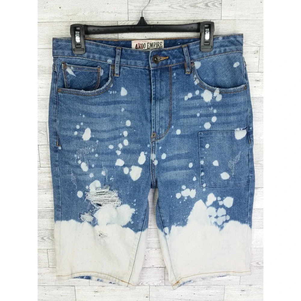 New Men's Akoo Empire Acid Washed Standard Denim Shorts Men's 30 Y2K 90s